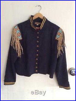 Double D Ranch Wear Wool Military Blazer Jacket Beads Fringe Sz L DD Western