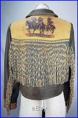 Double D Ranch Western Jacket Size M Women's Brown Leather Tassel Rough Riders