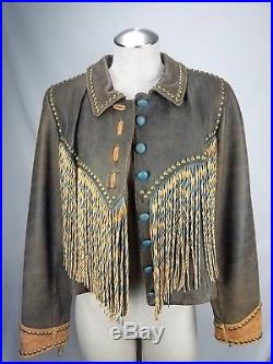Double D Ranch Western Jacket Size M Women's Brown Leather Tassel Rough Riders