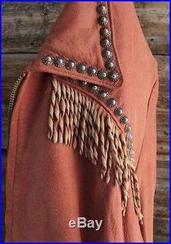 Double D Ranch Western Style Leather Jacket w Studs & Fringe Size Large
