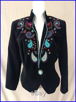 Double D Ranch Western Velvet Paisley 100% Cotton Embroidered Womens Jacket Sz L