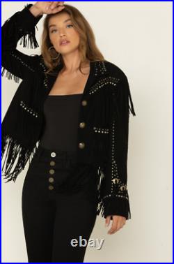 Double D Women's Studded Western cowgirl Suede Fringe Watanya Cicilla Jacket