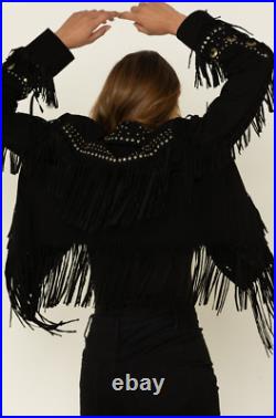 Double D Women's Studded Western cowgirl Suede Fringe Watanya Cicilla Jacket