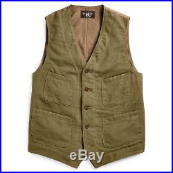 Double Ralph Lauren RRL Mens Rawlins Cotton Linen Wool Twill Waistcoat Vest XL