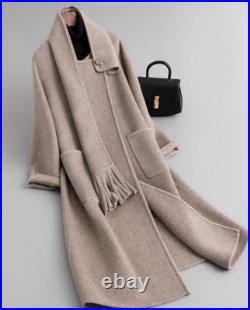 Double-sided Cashmere Coat Women's Scarf Mid Long Woolen Coat Jackets Overcoats