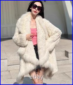 Double-sided Woven Raccoon Fur Real Rabbit Fur Large Lapel Collar Mid Long Coats