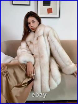 Elegant Womens Fox Fur Coat Mid Long Fur Coat Winter Coat New Warm Thick Jacket
