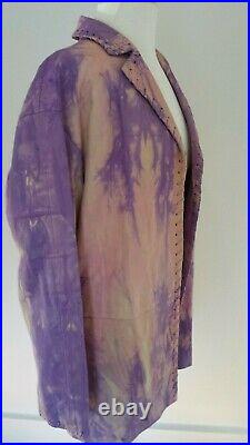 Escada leather jacket western blazer coat beige purple pink blue cowgirl 12 14 M