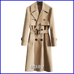 Europe Style Double Breasted Button Long Trench Coat Lapel Collar Men's Overcoat