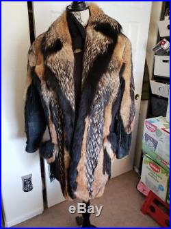 FUR Fringe coat coyote red fox black fur western leather sz medium