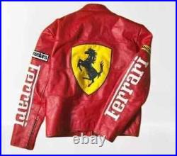 Farrari Racing Red Leather Jacket Motorcycle Vintage World Champion Jacket