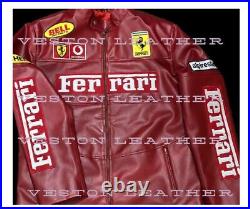 Farrari Racing Red Leather Jacket Motorcycle Vintage World Champion Jacket