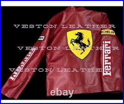 Farrari Racing Red Leather Jacket Motorcycle Vintage World Champion Jacket