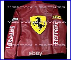 Farrari Racing Red Leather Jacket Motorcycle Vintage World Champion Jacket