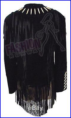 Fashion Runway Ladies Suede Leather Western Jacket-Coat with Fringes and Bead