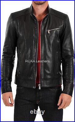 Fashionable Men Black Genuine Sheepskin Natural Leather Jacket Western Coat