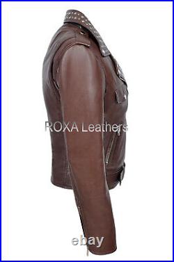 Fashionable SEXY Women Belted Authentic NAPA Natural Leather Jacket Studded Coat