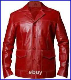 Fight Club Brad Pitt Tyler Durden Genuine Sheepskin Red Leather Jacket FC Coats