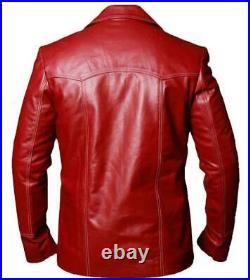 Fight Club Brad Pitt Tyler Durden Genuine Sheepskin Red Leather Jacket FC Coats