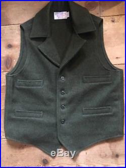 Filson Dark Forest Green Wool Western Notched Lapel Vest Mens MADE In USA Large