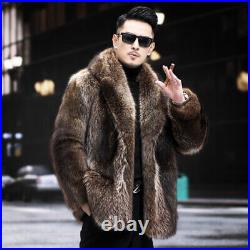 Fox Fur Coat Men's Mink Coat Mid-length Imitation Fur Lapel Short Thickened Warm