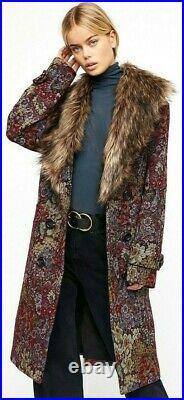 Free People In Good Company Coat Jacket Faux Fur Jacquard Peacoat OB744735