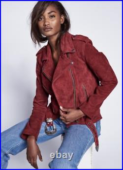 Free People Jacket Moto Suede by Understated Wine Ornate Western Buckle S NWT Free People Jacket Moto Suede by Understated Wine Ornate Western Buckle S NWT