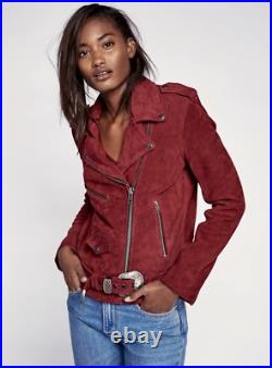 Free People Jacket Moto Suede by Understated Wine Ornate Western Buckle S NWT Free People Jacket Moto Suede by Understated Wine Ornate Western Buckle S NWT
