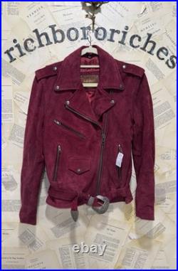 Free People Jacket Moto Suede by Understated Wine Ornate Western Buckle S NWT Free People Jacket Moto Suede by Understated Wine Ornate Western Buckle S NWT