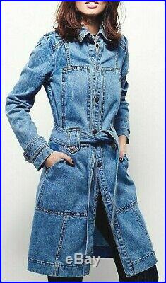 Free People Military Denim Trench Coat Jacket Belted Light Blue Western OB443184