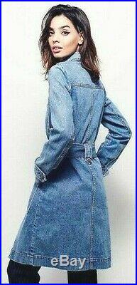 Free People Military Denim Trench Coat Jacket Belted Light Blue Western OB443184