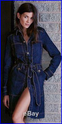 Free People Military Denim Trench Dress-Jacket Blue Jean Belted Western OB443184