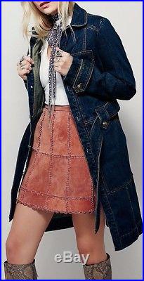 Free People Military Denim Trench Dress-Jacket Blue Jean Belted Western OB443184