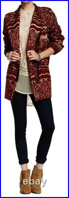 Free People Red Combo Tribal Aztec Boho Western Wool Blend Coat Size L
