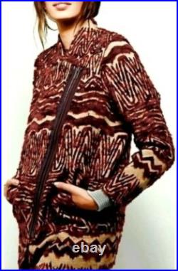 Free People Red Combo Tribal Aztec Boho Western Wool Blend Coat Size L