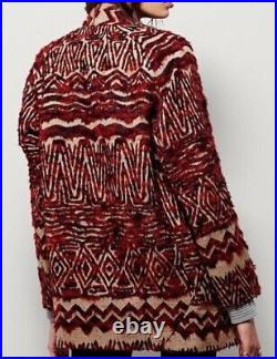 Free People Red Combo Tribal Aztec Boho Western Wool Blend Coat Size L