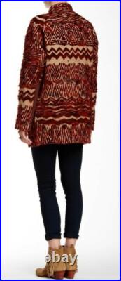 Free People Red Combo Tribal Aztec Boho Western Wool Blend Coat Size L