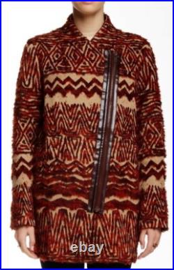 Free People Red Combo Tribal Aztec Boho Western Wool Blend Coat Size L