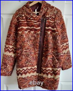 Free People Red Combo Tribal Aztec Boho Western Wool Blend Coat Size L