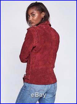 Free People X Understated Wine Leather Suede Western Moto Jacket Small NWOT $498
