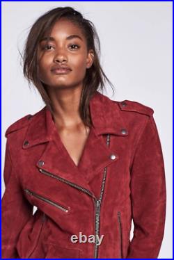Free People x Understated Leather Suede Western Moto Jacket Wine XS $498