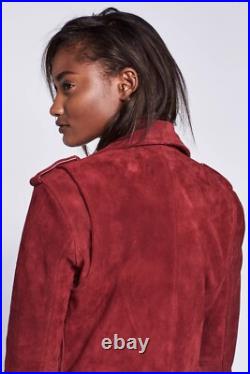 Free People x Understated Leather Suede Western Moto Jacket Wine XS $498