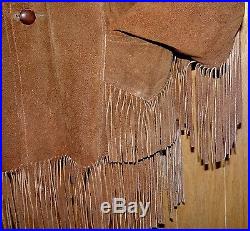 Fringe Suede LEATHER Jacket Coat Vintage Western Cowboy Men's XL Chocolate Brown