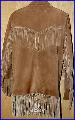 Fringe Suede LEATHER Jacket Coat Vintage Western Cowboy Men's XL Chocolate Brown