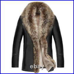 Fur Collar Fur All-in-one Men Mid-length Fur Thickened Coat Genuine Leather Coat