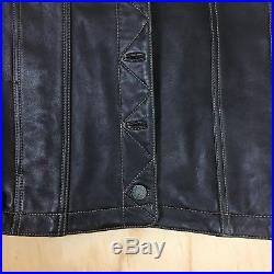 GAP Blue Jeans Black Leather Western Style Trucker Jacket Metal Buttons Men's M
