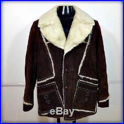 GRAIS Vtg Lined Barn Coat WESTERN Heavy Suede Leather Rancher JACKET S 38 Brown