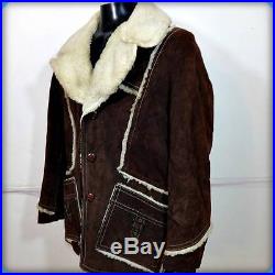 GRAIS Vtg Lined Barn Coat WESTERN Heavy Suede Leather Rancher JACKET S 38 Brown