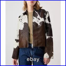 Genuine Cowhide Leather Jacket for Women Natural Hair-On Cow Skin Fashion Coat Genuine Cowhide Leather Jacket for Women Natural Hair-On Cow Skin Fashion Coat