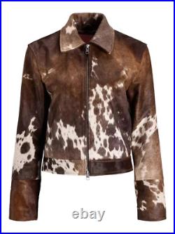 Genuine Cowhide Leather Jacket for Women Natural Hair-On Cow Skin Fashion Coat Genuine Cowhide Leather Jacket for Women Natural Hair-On Cow Skin Fashion Coat